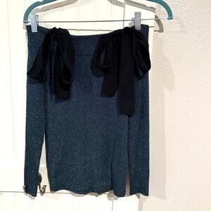 Rebecca Taylor 90s Off the Shoulder Blue Sparkly Metallic Sweater Size Small